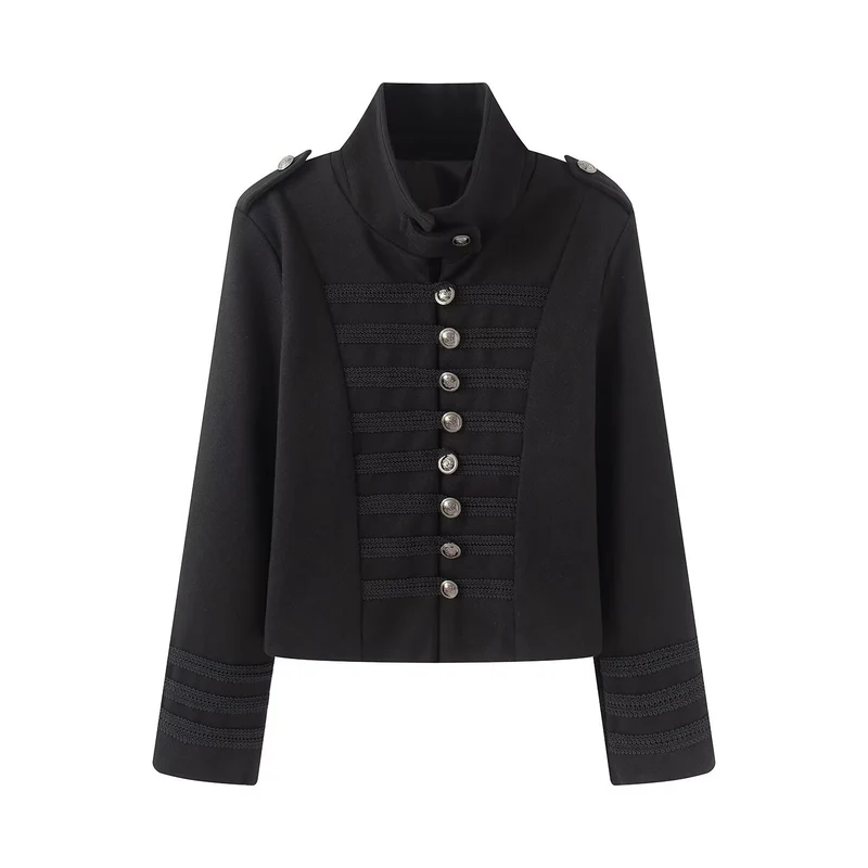 Damen Kurzjacke im Military‑Stil mit Stehkragen und Zierknopfleiste Nord Taschen