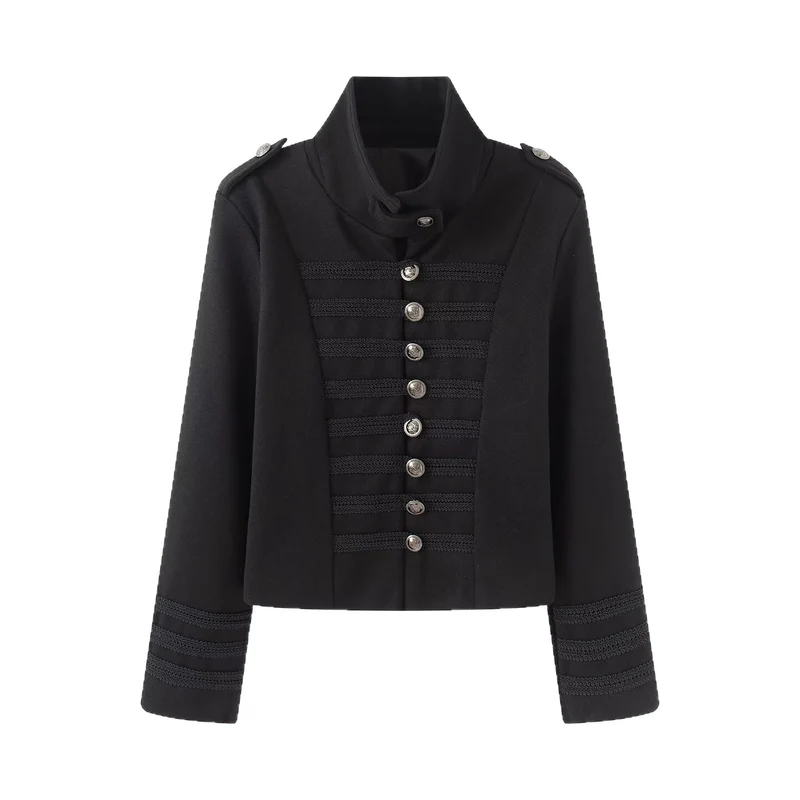 Damen Kurzjacke im Military‑Stil mit Stehkragen und Zierknopfleiste Nord Taschen