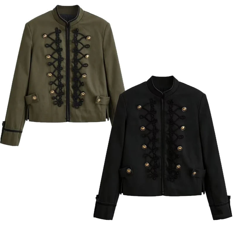 Damen Kurzjacke im Militärstil mit Stehkragen und dekorativer Kordierung Nord Taschen