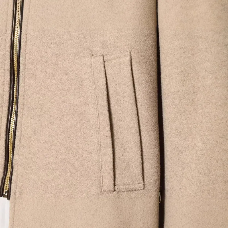 Damen Kurzjacke im Boxy‑Cropped‑Wollmix mit sichtbarem Metallreißverschluss und Kontrastmanschetten Nord Taschen