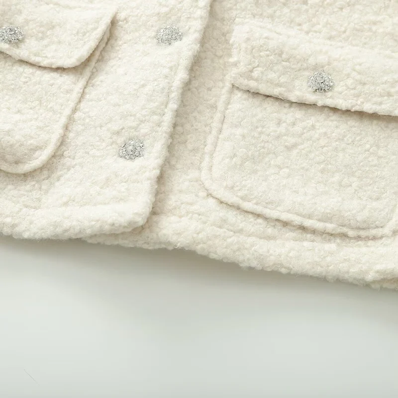 Damen Kurzjacke im Bouclé‑Tweed‑Look mit Rundhalsausschnitt und Kristall‑Zierknöpfen Nord Taschen