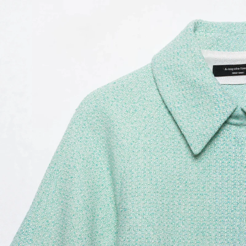 Damen Kurzjacke im Bouclé‑Mix mit verdecktem Reißverschluss und Hemdkragen Nord Taschen