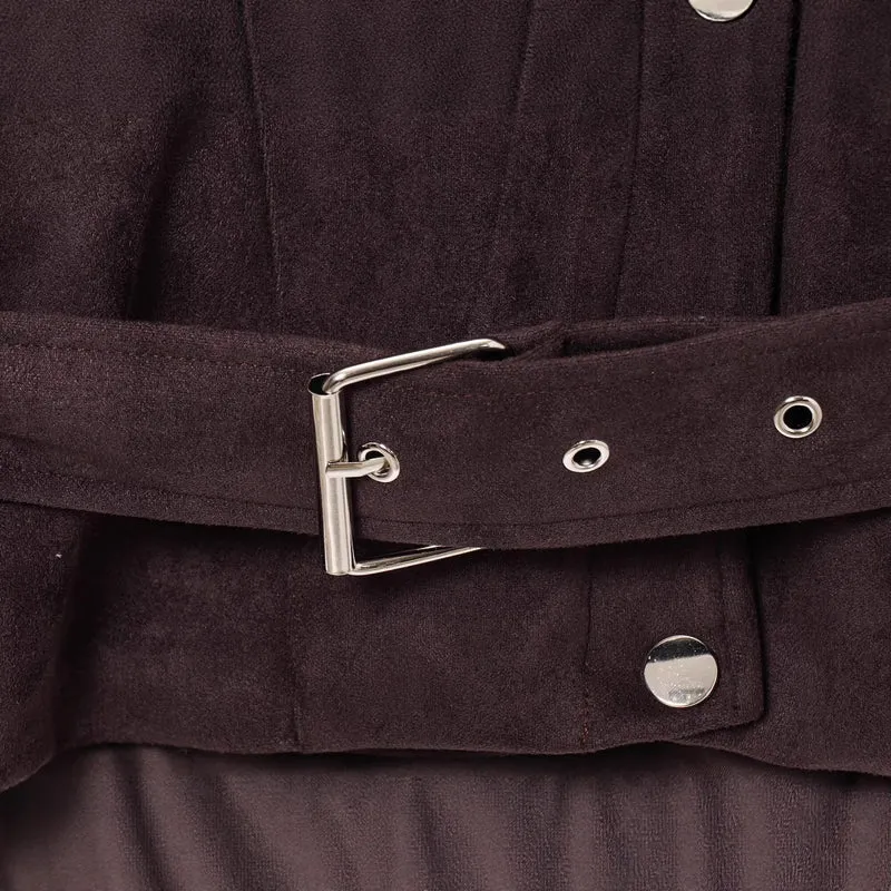 Damen Kurzjacke im Bikerstil aus Velourslederoptik mit Taillengürtel Nord Taschen