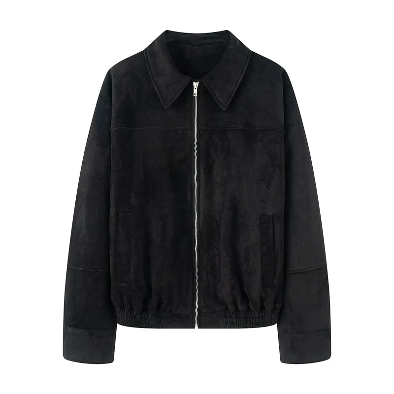 Damen Kurzjacke aus Velourslederoptik mit Reißverschluss und elastischem Saum Nord Taschen
