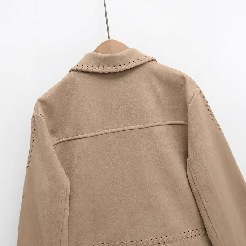Damen Kurzjacke aus Veloursimitat mit Ziernaht‑Schnürung Nord Taschen