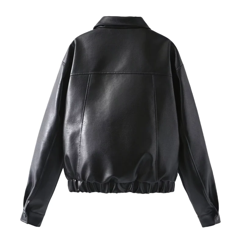 Damen Kurzjacke aus veganer Lederoptik im Cropped-Utility-Worker-Stil mit Pattentaschen Nord Taschen