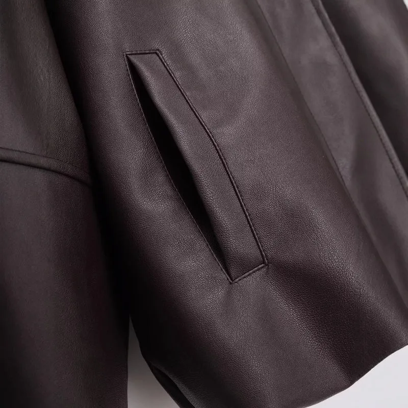 Damen Kurzjacke aus veganer Lederoptik im Boxy-Oversize-Schnitt Nord Taschen