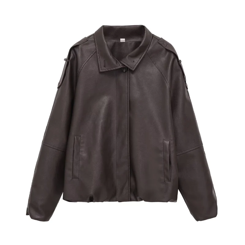 Damen Kurzjacke aus veganer Lederoptik im Boxy-Oversize-Schnitt Nord Taschen