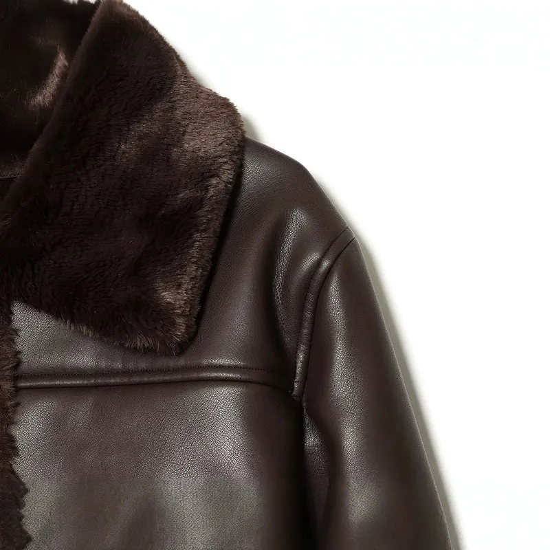 Damen Kurzjacke aus Lederoptik mit Teddy-Futter, aufgesetzten Taschen und Umlegekragen Nord Taschen
