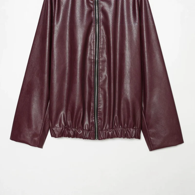 Damen Kurzgeschnittener Kunstleder‑Blouson mit Reißverschluss und gerafftem Saum Nord Taschen