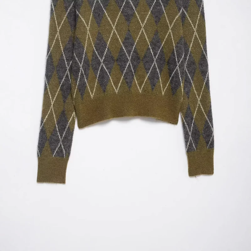 Damen Kurzgeschnittener Argyle‑Polo‑Pullover aus feinem Strukturstrick Nord Taschen