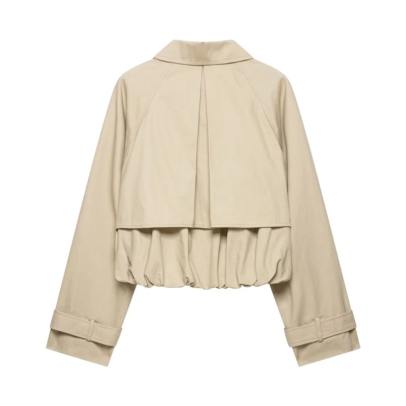 Damen Kurzgeschnittene Trenchjacke im Boxy‑Schnitt mit Raffung und verstellbaren Manschetten Nord Taschen