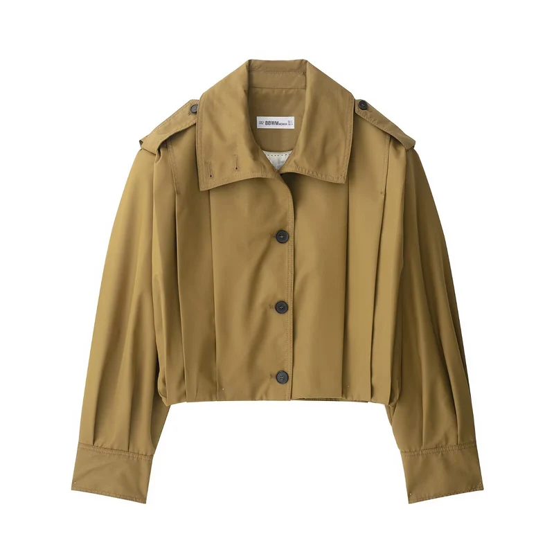 Damen Kurzgeschnittene Trenchjacke im Boxy-Schnitt mit breitem Revers und Epauletten Nord Taschen