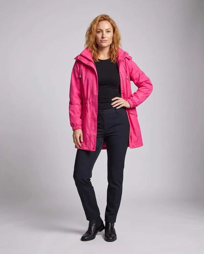 Damen wasserabweisender Parka mit Kapuze, Taillenzug und Klappentaschen Nord Taschen