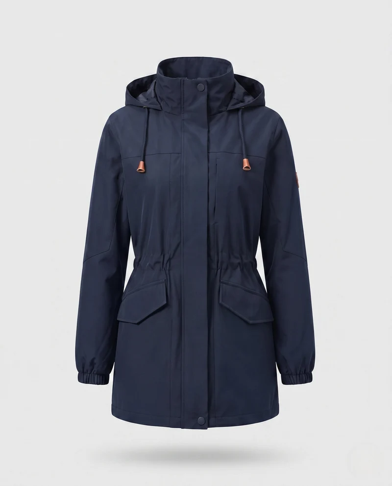 Damen wasserabweisender Parka mit Kapuze, Taillenzug und Klappentaschen Nord Taschen