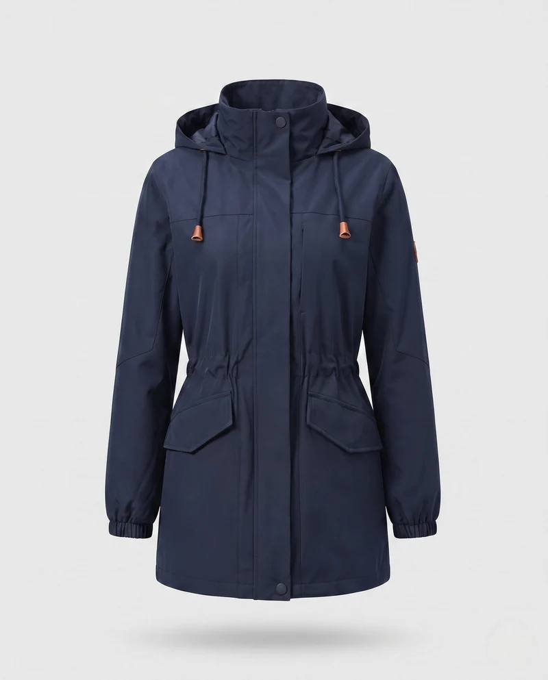 Damen wasserabweisender Parka mit Kapuze, Taillenzug und Klappentaschen Nord Taschen