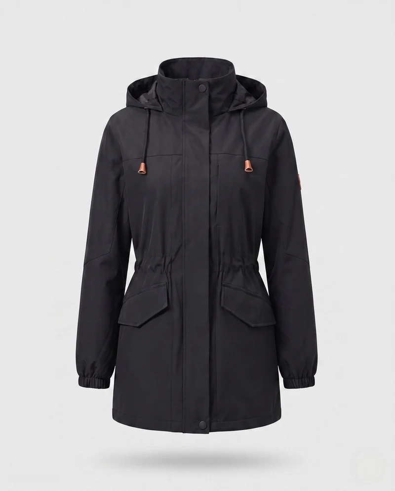 Damen wasserabweisender Parka mit Kapuze, Taillenzug und Klappentaschen Nord Taschen