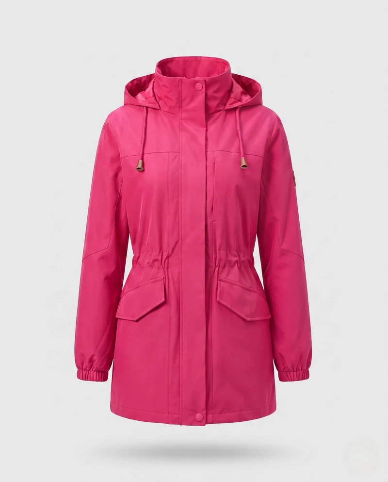 Damen wasserabweisender Parka mit Kapuze, Taillenzug und Klappentaschen Nord Taschen