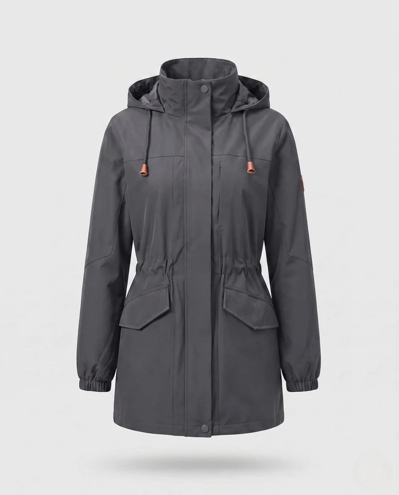 Damen wasserabweisender Parka mit Kapuze, Taillenzug und Klappentaschen Nord Taschen