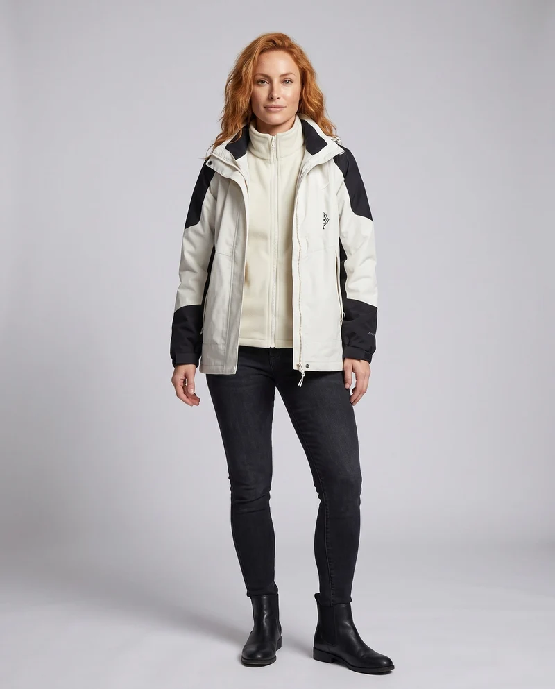 Damen wasserdichte zweilagige Outdoor-Jacke mit Kapuze, atmungsaktiver Membran und verstellbarem Saum Nord Taschen