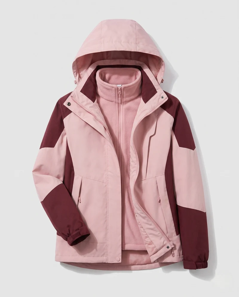 Damen wasserdichte zweilagige Outdoor-Jacke mit Kapuze, atmungsaktiver Membran und verstellbarem Saum Nord Taschen