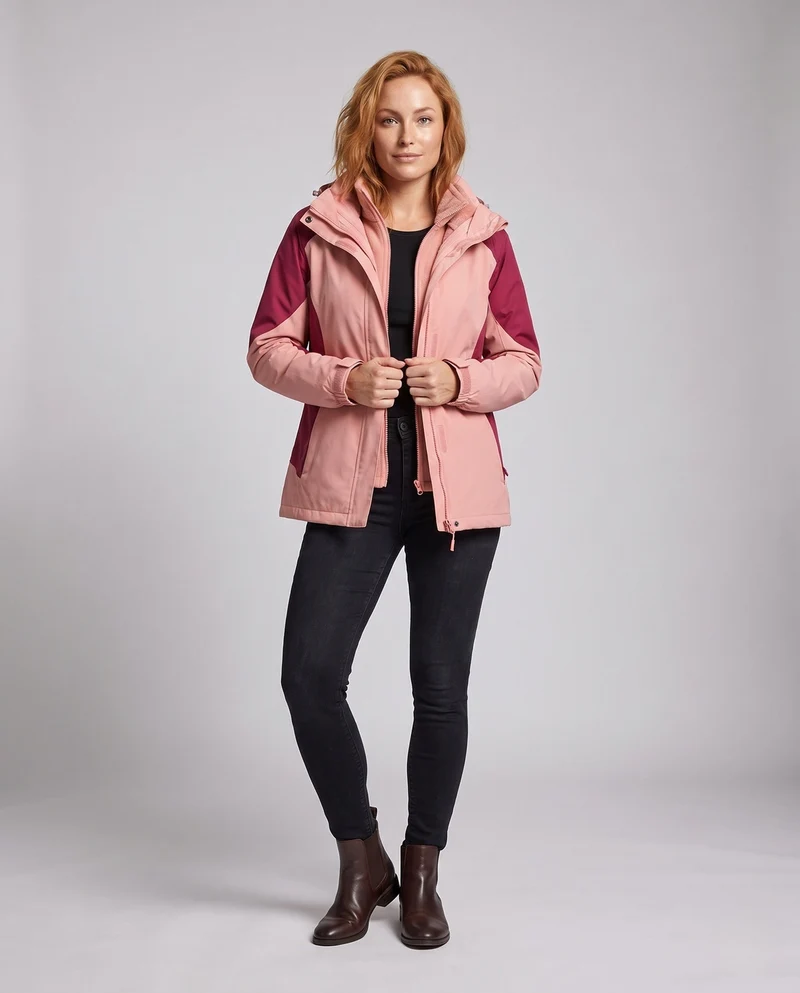 Damen Zwei-in-Eins Softshell- und Fleece-Outdoormantel mit Kapuze Nord Taschen