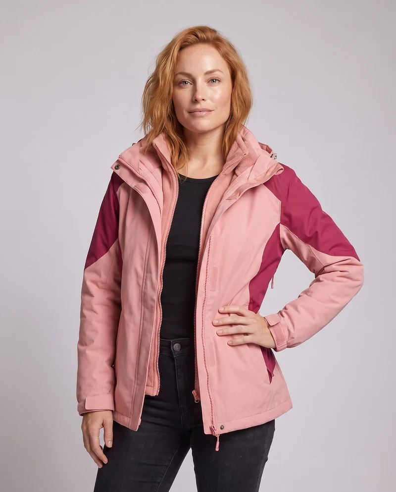 Damen Zwei-in-Eins Softshell- und Fleece-Outdoormantel mit Kapuze Nord Taschen