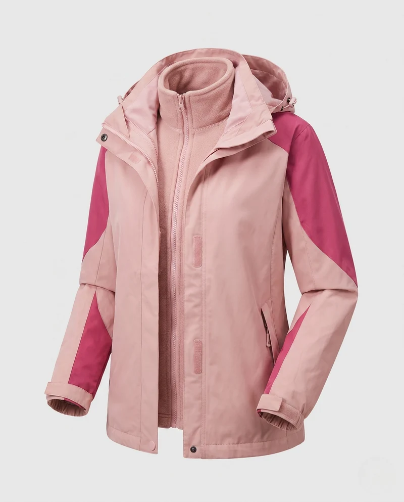 Damen Zwei-in-Eins Softshell- und Fleece-Outdoormantel mit Kapuze Nord Taschen
