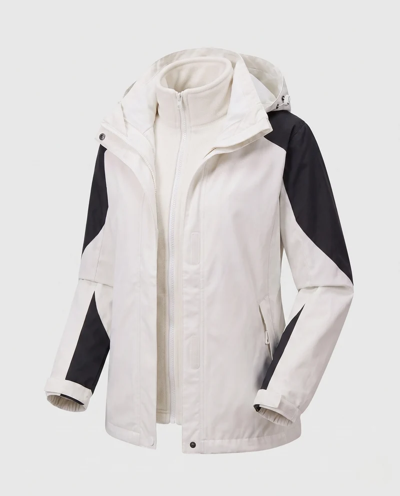 Damen Zwei-in-Eins Softshell- und Fleece-Outdoormantel mit Kapuze Nord Taschen