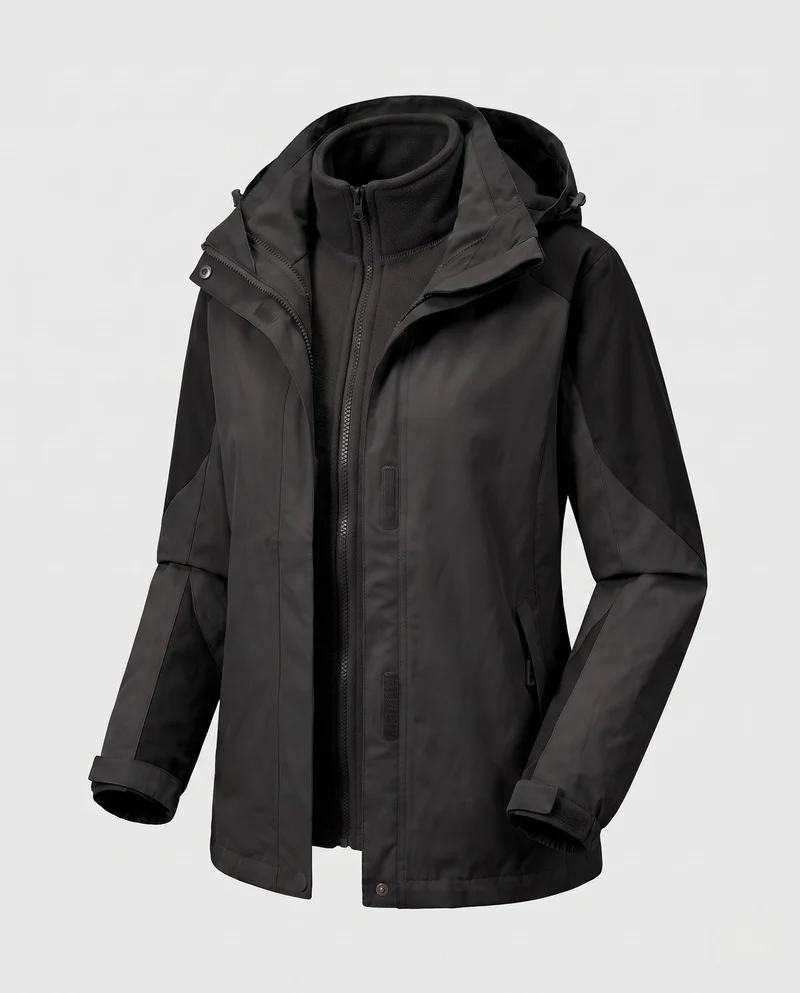 Damen Zwei-in-Eins Softshell- und Fleece-Outdoormantel mit Kapuze Nord Taschen