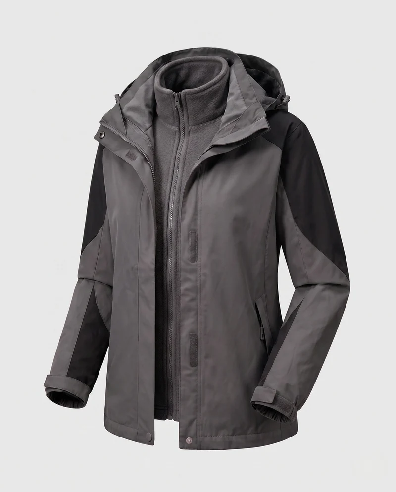 Damen Zwei-in-Eins Softshell- und Fleece-Outdoormantel mit Kapuze Nord Taschen