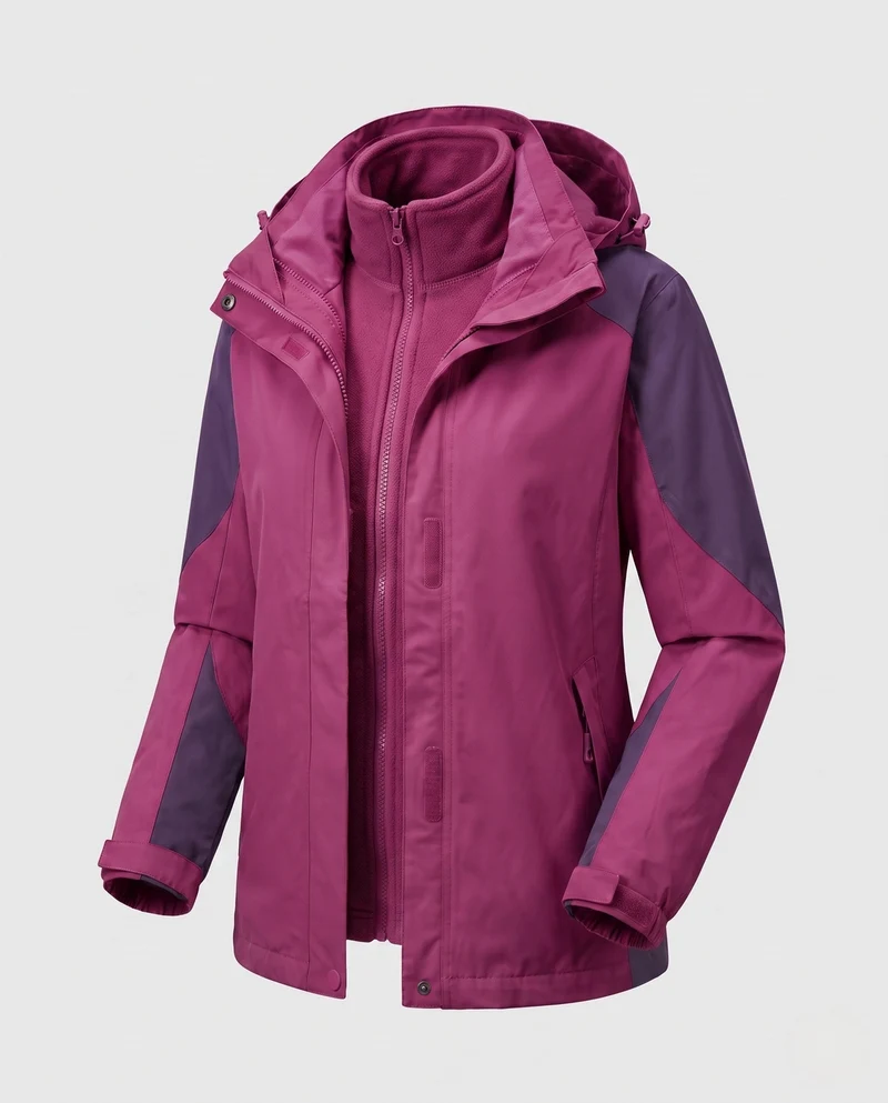 Damen Zwei-in-Eins Softshell- und Fleece-Outdoormantel mit Kapuze Nord Taschen
