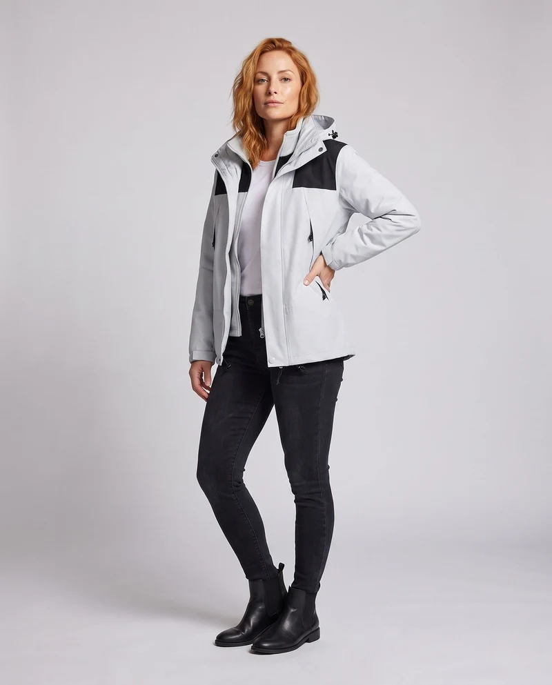 Damen Softshell-Jacke 2-in-1 mit abnehmbarer Fleece-Innenjacke und verstellbarer Kapuze Nord Taschen
