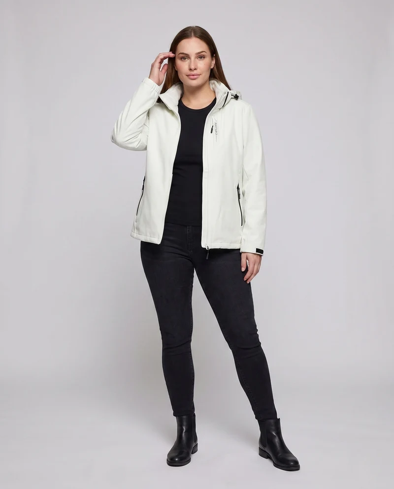 Damen Zwei-Lagen Softshell-Jacke mit abnehmbarer Fleece-Innenlage und verstellbarer Kapuze Nord Taschen