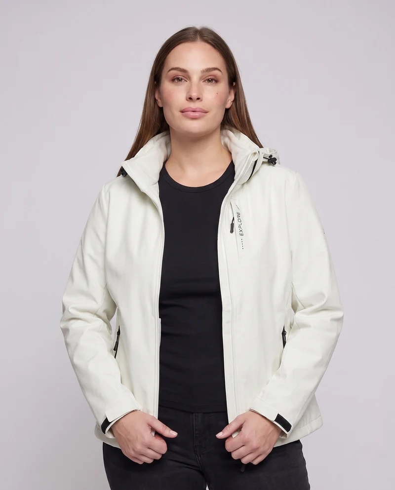 Damen Zwei-Lagen Softshell-Jacke mit abnehmbarer Fleece-Innenlage und verstellbarer Kapuze Nord Taschen