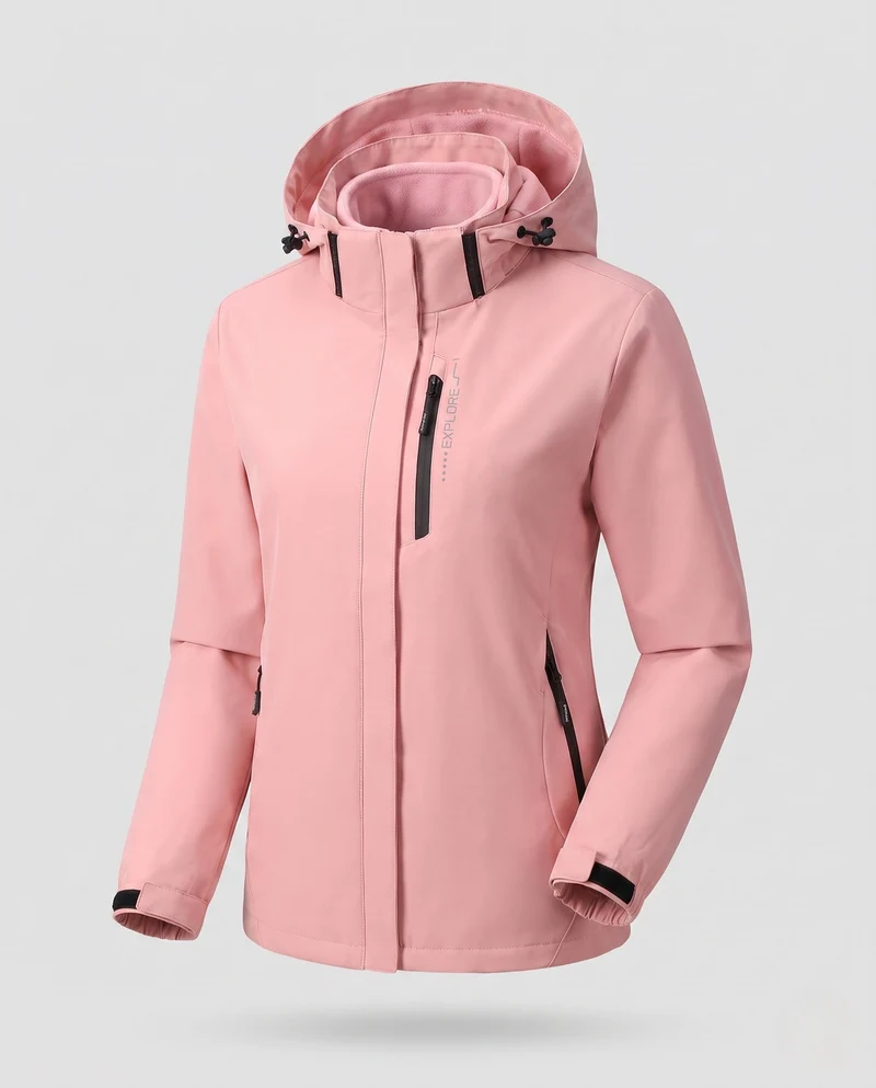 Damen Zwei-Lagen Softshell-Jacke mit abnehmbarer Fleece-Innenlage und verstellbarer Kapuze Nord Taschen