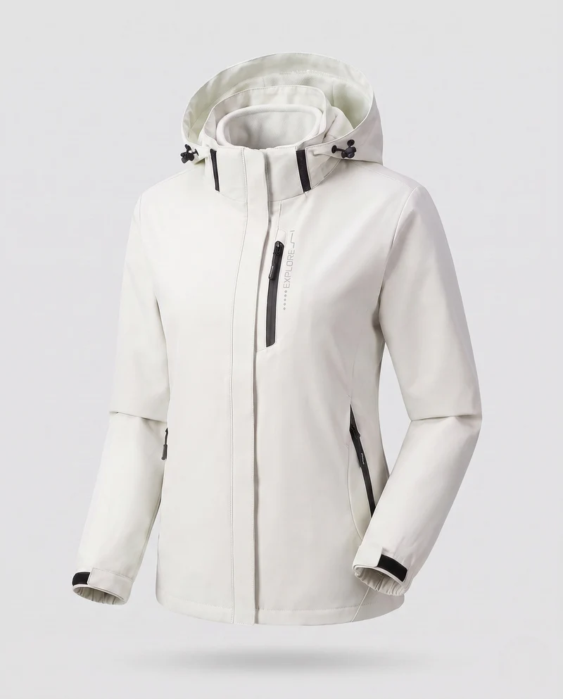 Damen Zwei-Lagen Softshell-Jacke mit abnehmbarer Fleece-Innenlage und verstellbarer Kapuze Nord Taschen