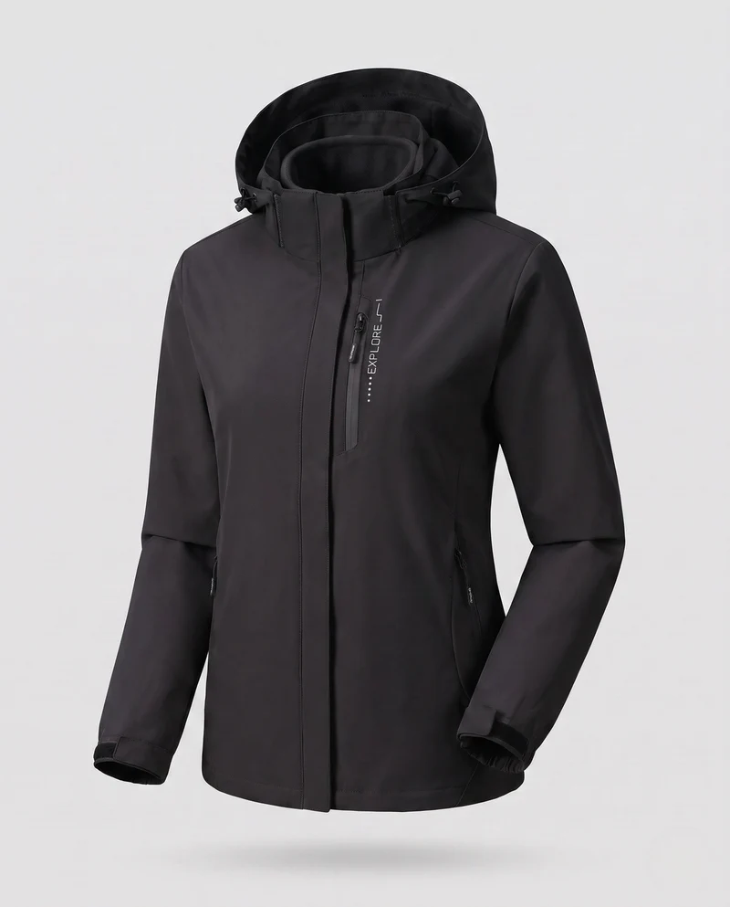 Damen Zwei-Lagen Softshell-Jacke mit abnehmbarer Fleece-Innenlage und verstellbarer Kapuze Nord Taschen