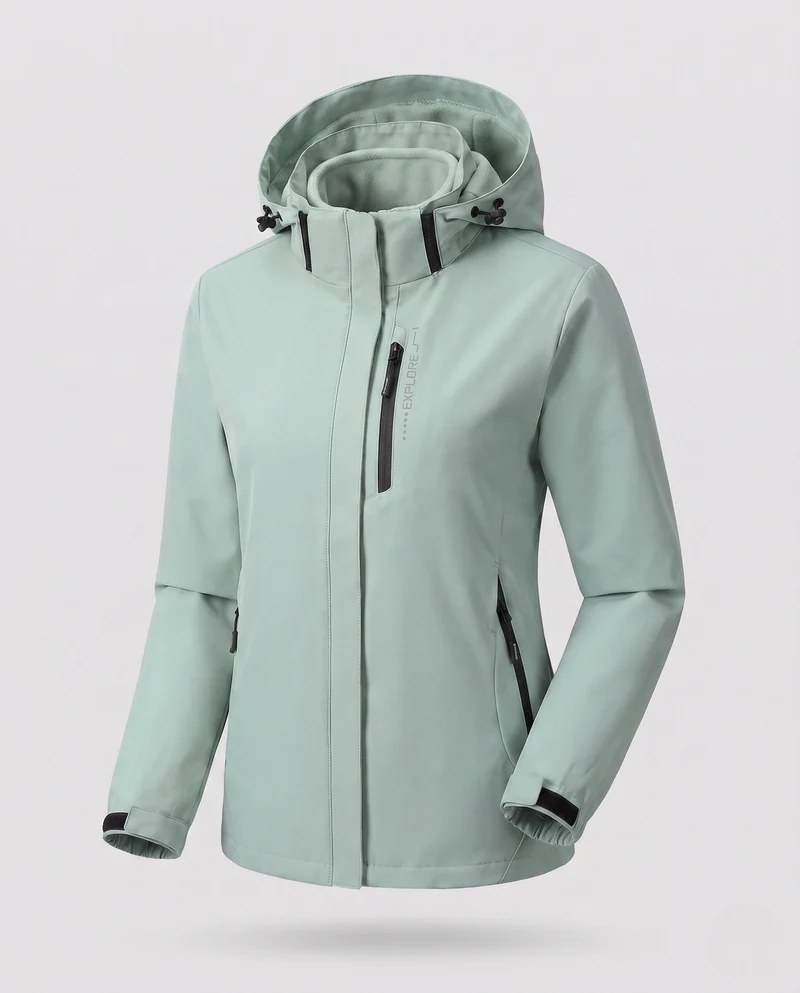 Damen Zwei-Lagen Softshell-Jacke mit abnehmbarer Fleece-Innenlage und verstellbarer Kapuze Nord Taschen