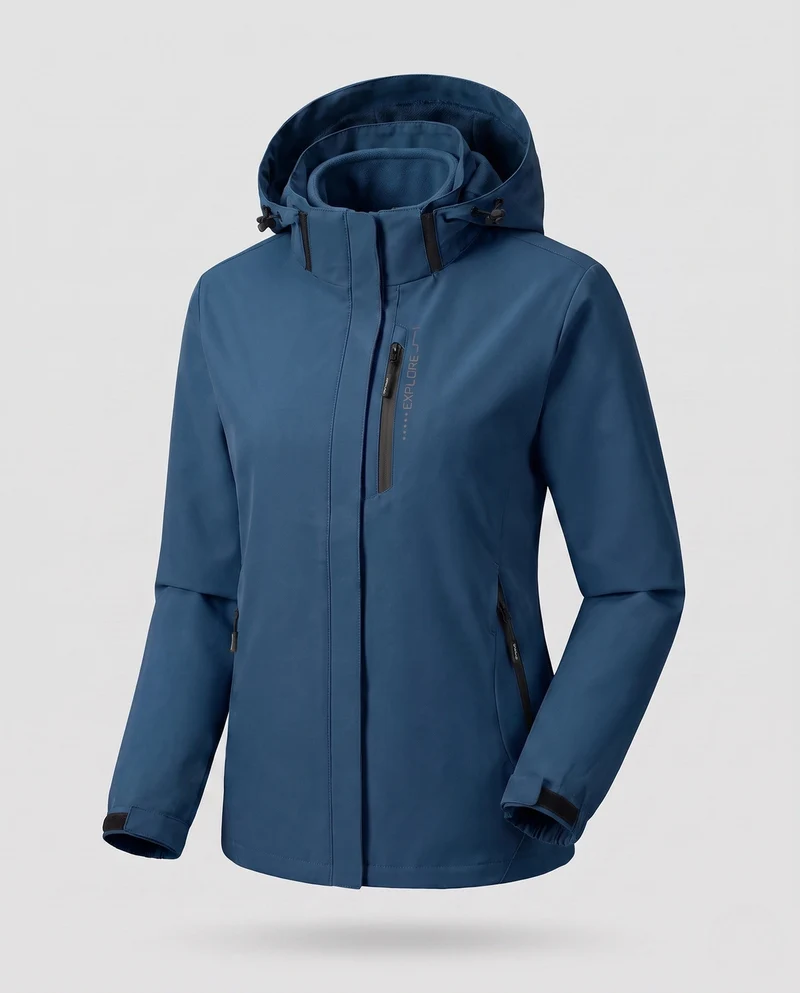 Damen Zwei-Lagen Softshell-Jacke mit abnehmbarer Fleece-Innenlage und verstellbarer Kapuze Nord Taschen