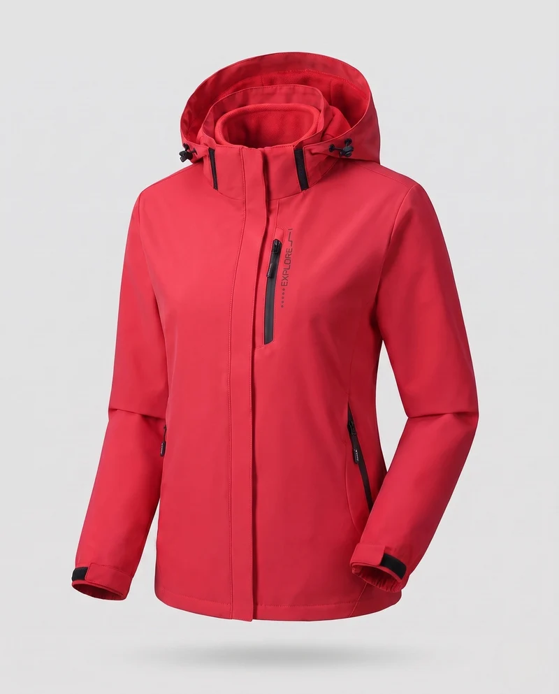 Damen Zwei-Lagen Softshell-Jacke mit abnehmbarer Fleece-Innenlage und verstellbarer Kapuze Nord Taschen