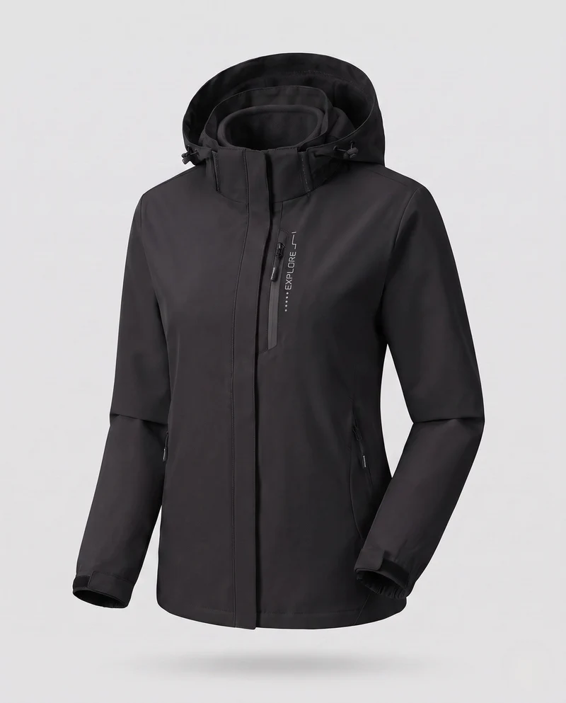 Damen Zwei-Lagen Softshell-Jacke mit abnehmbarer Fleece-Innenlage und verstellbarer Kapuze Nord Taschen