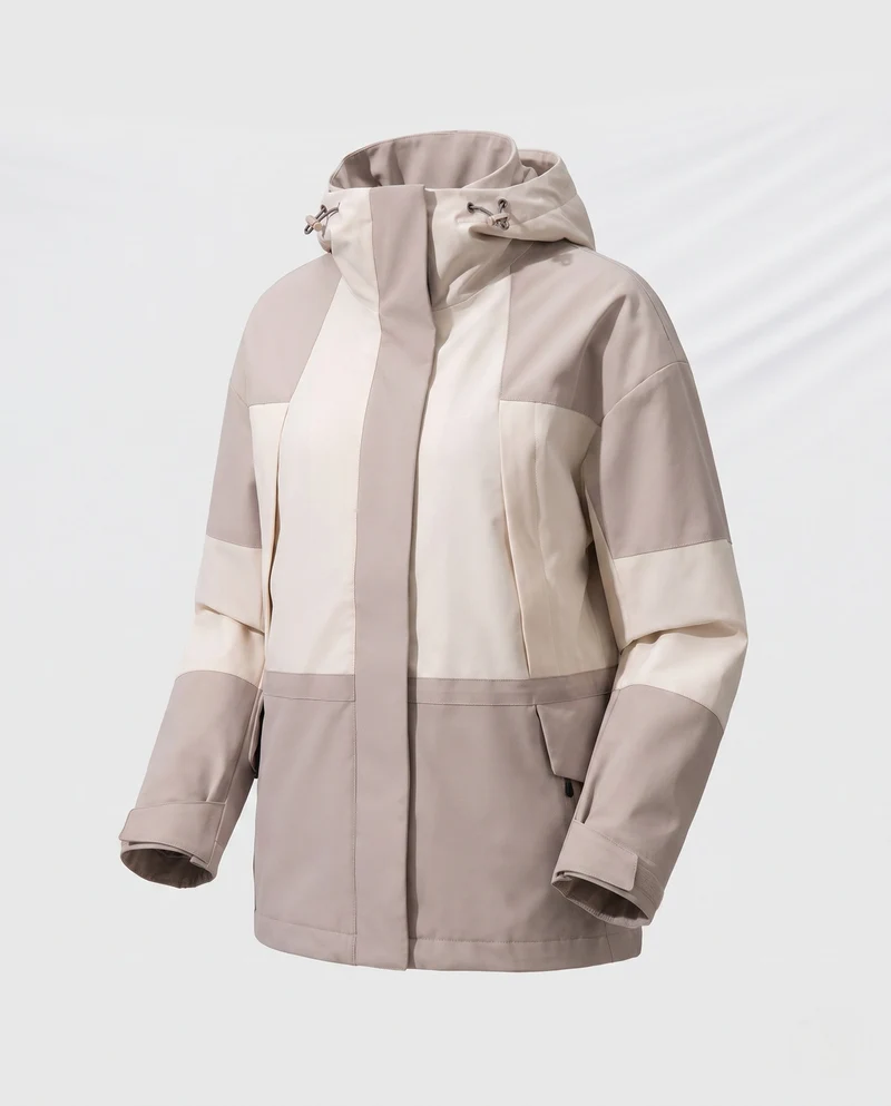 Damen zweilagige wasserdichte Outdoor-Regenjacke mit hohem Stehkragen und verstellbarer Kapuze Nord Taschen
