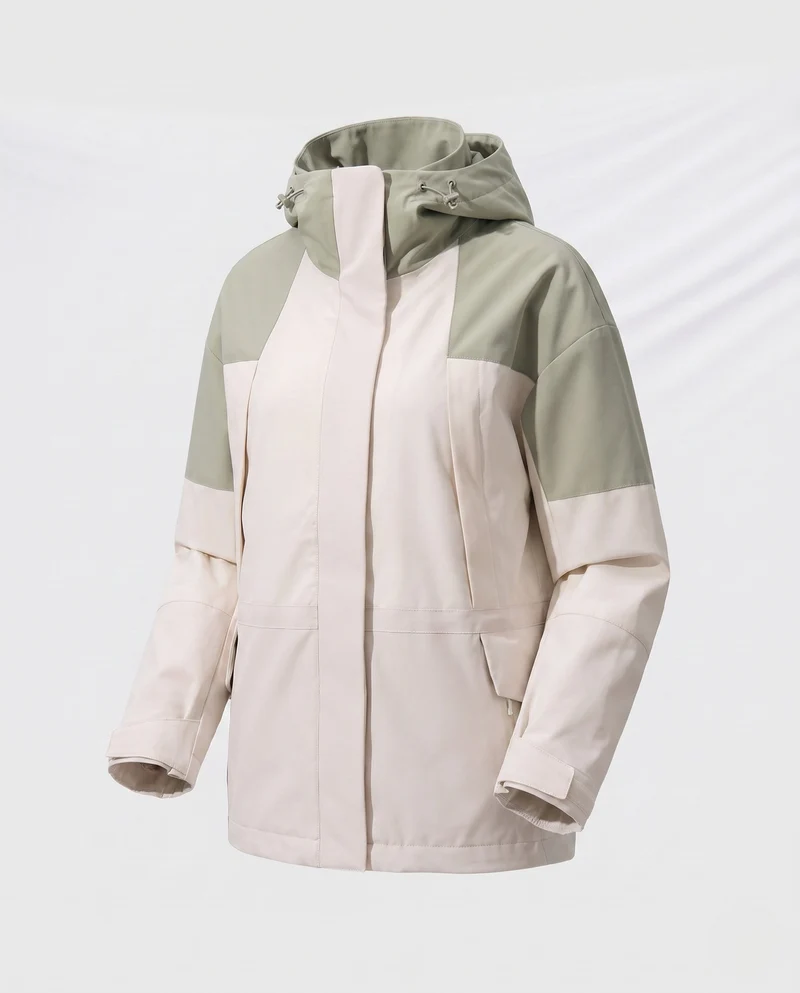 Damen zweilagige wasserdichte Outdoor-Regenjacke mit hohem Stehkragen und verstellbarer Kapuze Nord Taschen
