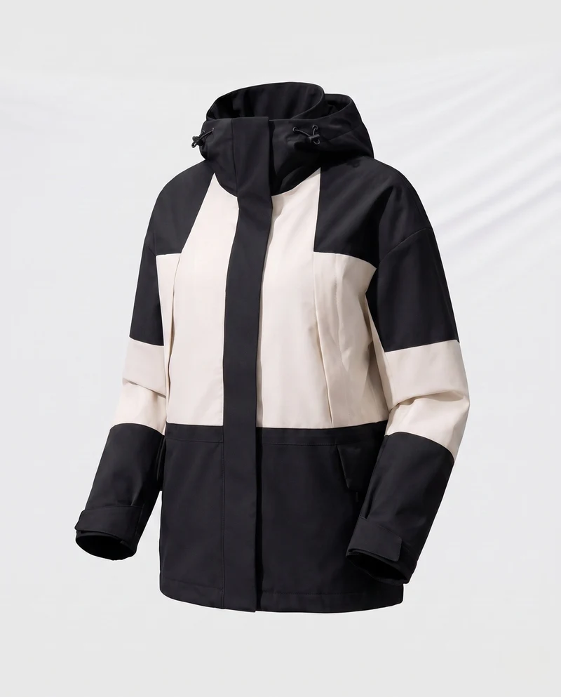 Damen zweilagige wasserdichte Outdoor-Regenjacke mit hohem Stehkragen und verstellbarer Kapuze Nord Taschen