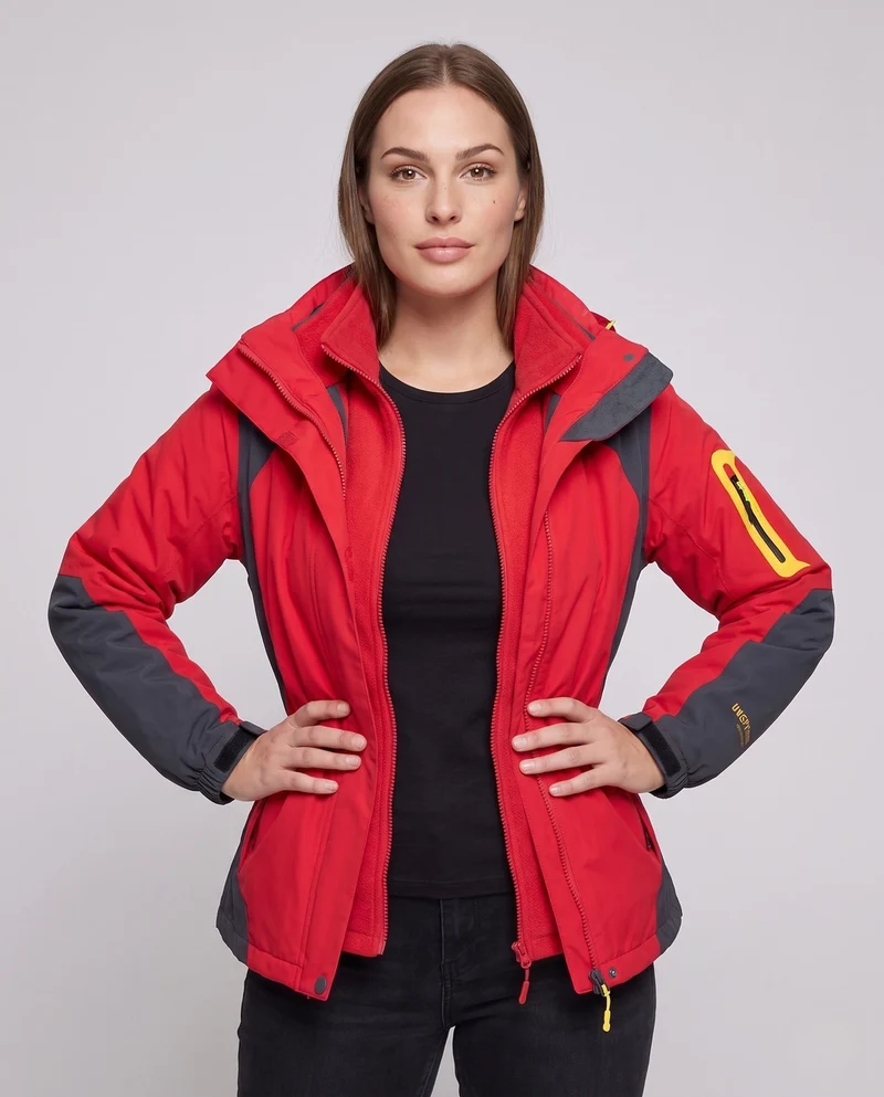 Damen zwei-teiliges Softshell-Fleece-Outdoormantel-Set mit abnehmbarem Kapuze und Ärmeltaschen mit Reißverschluss Nord Taschen