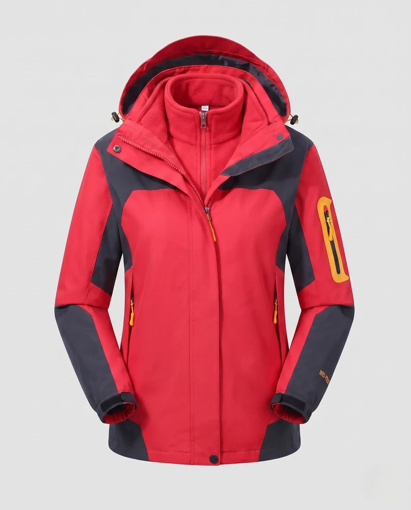 Damen zwei-teiliges Softshell-Fleece-Outdoormantel-Set mit abnehmbarem Kapuze und Ärmeltaschen mit Reißverschluss Nord Taschen