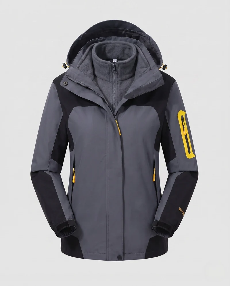 Damen zwei-teiliges Softshell-Fleece-Outdoormantel-Set mit abnehmbarem Kapuze und Ärmeltaschen mit Reißverschluss Nord Taschen