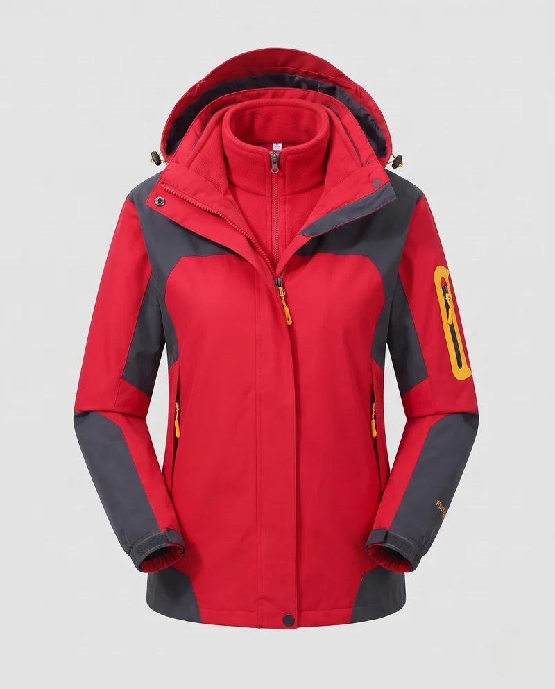 Damen zwei-teiliges Softshell-Fleece-Outdoormantel-Set mit abnehmbarem Kapuze und Ärmeltaschen mit Reißverschluss Nord Taschen
