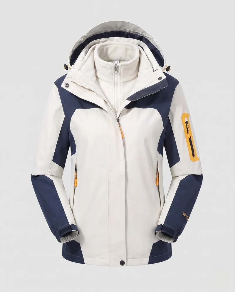 Damen zwei-teiliges Softshell-Fleece-Outdoormantel-Set mit abnehmbarem Kapuze und Ärmeltaschen mit Reißverschluss Nord Taschen